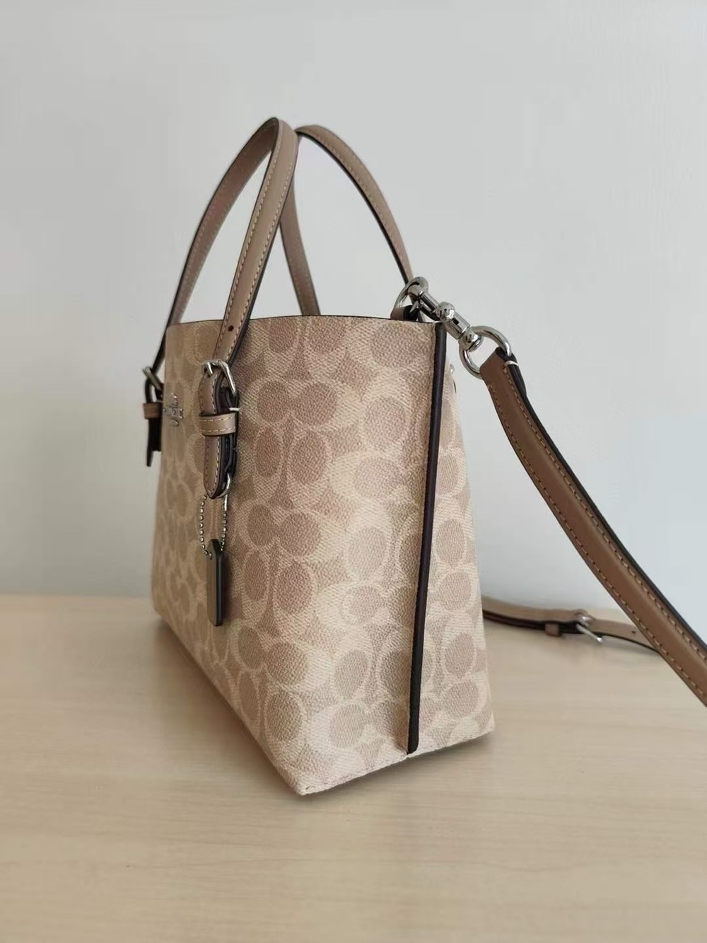Coach Signature Canvas Satchel in Beige with Tan Trim - Picture 4 of 9
